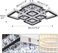 FRIXCHUR LED Kristály Mennyezeti Lámpa 50cm 8 Izzós Négyzet 72W 6500K 7