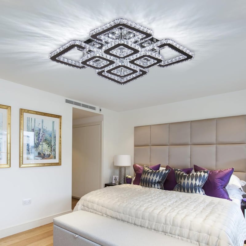 FRIXCHUR LED Kristály Mennyezeti Lámpa 50cm 8 Izzós Négyzet 72W 6500K