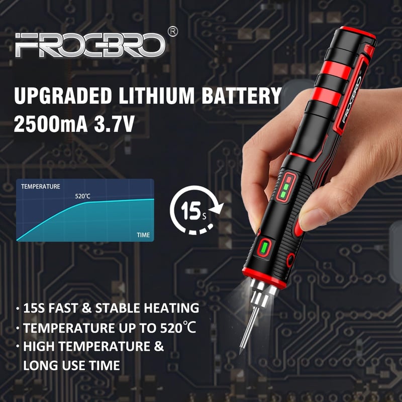 FrogBro LD006A-Pro 11W Hordozható Akkumulátoros Forrasztópáka 2500mAh 520°C