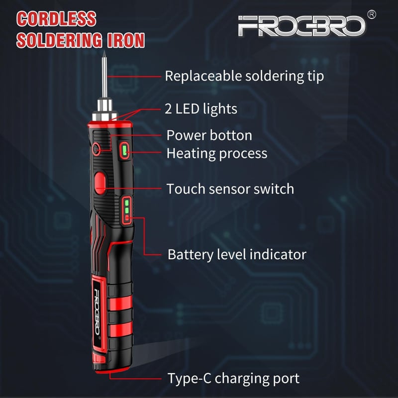 FrogBro LD006A-Pro 11W Hordozható Akkumulátoros Forrasztópáka 2500mAh 520°C