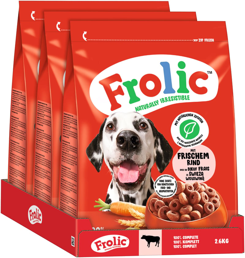 Frolic suha hrana za pse s govedinom u vreći - 3 x 2,6 kg