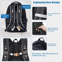 FRONET 17.3" Laptop Hátizsák Férfi Ergonomikus Fekete Iskolai Daypack 5