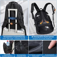 FRONET 17.3" Laptop Hátizsák Férfi Ergonomikus Fekete Iskolai Daypack 4
