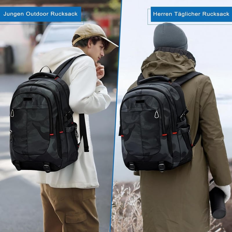 FRONET 17.3" Laptop Hátizsák Férfi Ergonomikus Fekete Iskolai Daypack