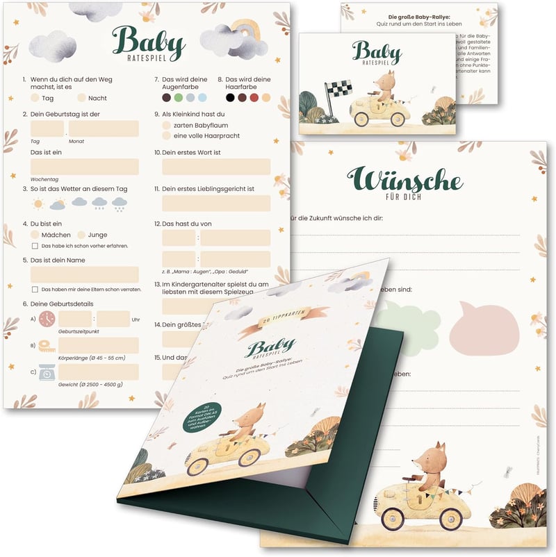 FRUITPRINTS 20 db Baby Shower Játék Kártya, Kitöltős Tippelő Lapok Fiúknak és Lányoknak