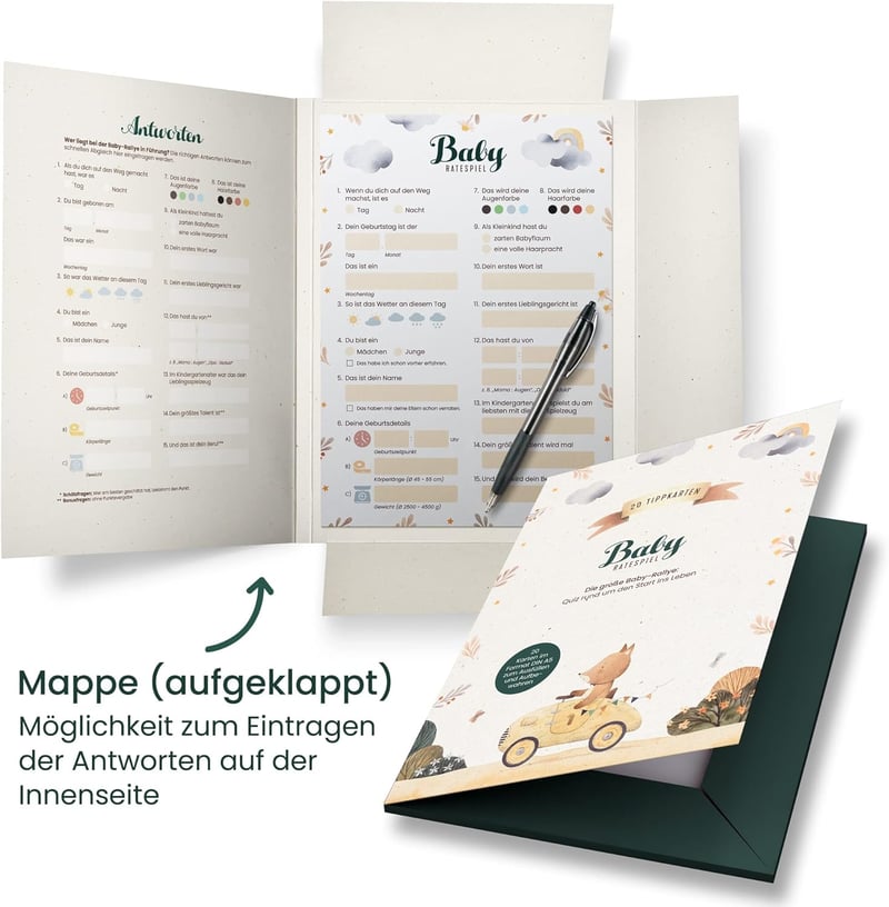 FRUITPRINTS 20 db Baby Shower Játék Kártya, Kitöltős Tippelő Lapok Fiúknak és Lányoknak