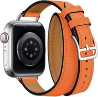 Curea din piele naturală Fsavlroy pentru Apple Watch 38/40/41/42mm - Curea subțire cu dublă înfășurare pentru femei, compatibilă cu iWatch Ultra/11/10/9/8/7/6/5/4/3/SE - Portocaliu 3