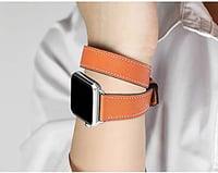Curea din piele naturală Fsavlroy pentru Apple Watch 38/40/41/42mm - Curea subțire cu dublă înfășurare pentru femei, compatibilă cu iWatch Ultra/11/10/9/8/7/6/5/4/3/SE - Portocaliu 5