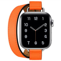 Curea din piele naturală Fsavlroy pentru Apple Watch 38/40/41/42mm - Curea subțire cu dublă înfășurare pentru femei, compatibilă cu iWatch Ultra/11/10/9/8/7/6/5/4/3/SE - Portocaliu 1