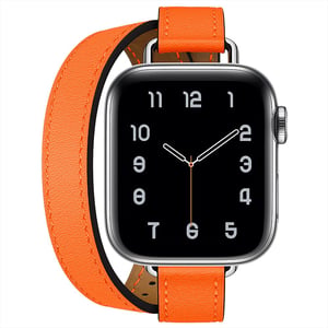 Curea din piele naturală Fsavlroy pentru Apple Watch 38/40/41/42mm - Curea subțire cu dublă înfășurare pentru femei, compatibilă cu iWatch Ultra/11/10/9/8/7/6/5/4/3/SE - Portocaliu