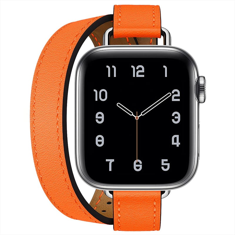 Curea din piele naturală Fsavlroy pentru Apple Watch 38/40/41/42mm - Curea subțire cu dublă înfășurare pentru femei, compatibilă cu iWatch Ultra/11/10/9/8/7/6/5/4/3/SE - Portocaliu