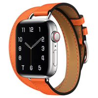 Curea din piele naturală Fsavlroy pentru Apple Watch 38/40/41/42mm - Curea subțire cu dublă înfășurare pentru femei, compatibilă cu iWatch Ultra/11/10/9/8/7/6/5/4/3/SE - Portocaliu 2