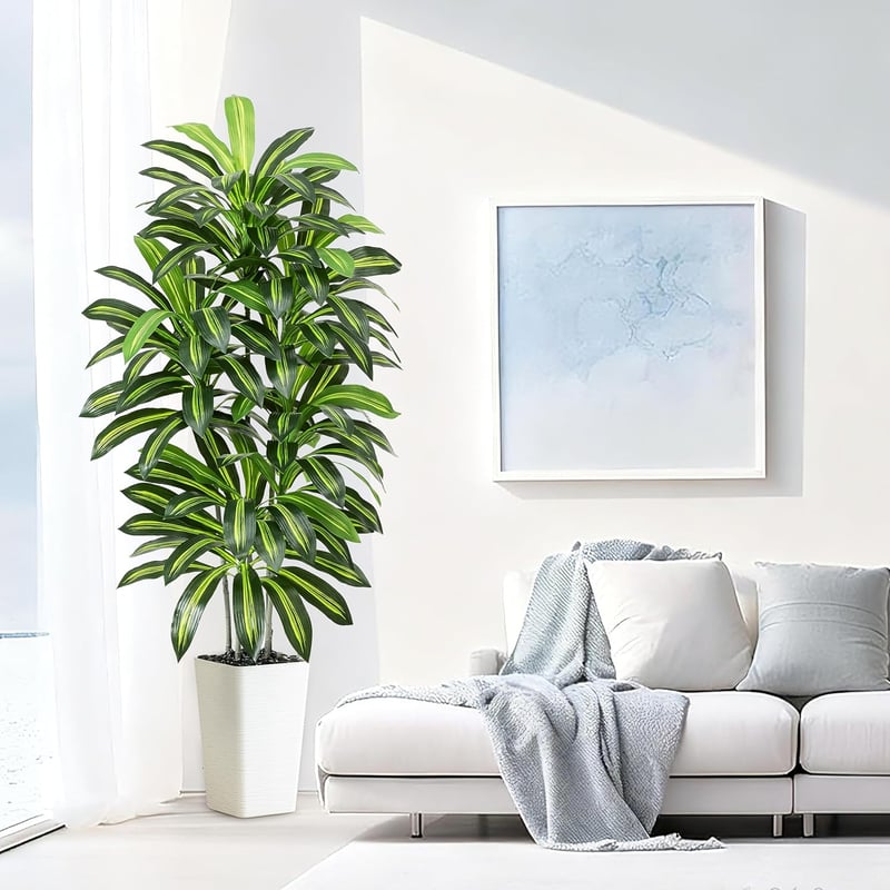 FSOHOI 180cm Műanyag Dracaena Fa Fehér Kaspóval Trópusi Dekoráció Lakásba - 22.9 cm, 1, White Tall Planter