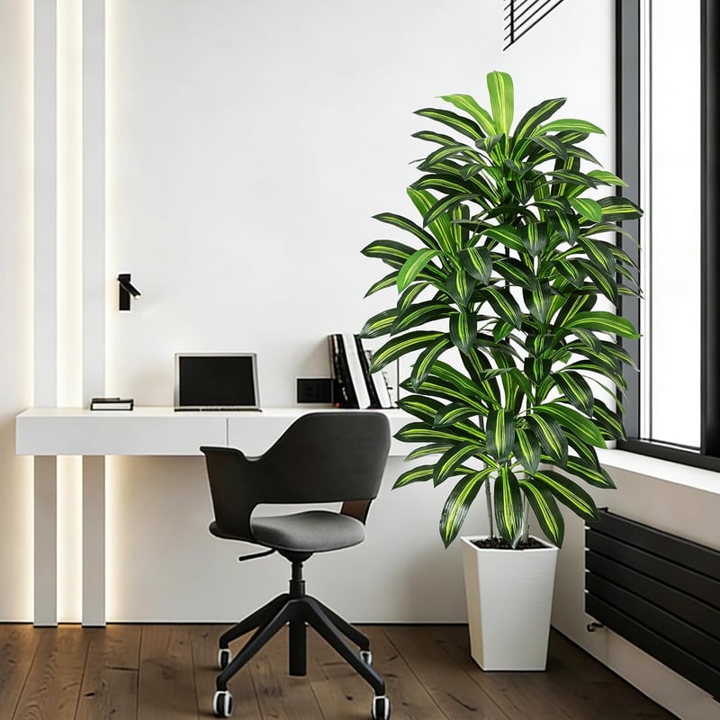 FSOHOI 180cm Műanyag Dracaena Fa Fehér Kaspóval Trópusi Dekoráció Lakásba - 22.9 cm, 1, White Tall Planter