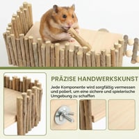 Platformă din lemn pentru hamsteri FTISSLY, suport de cățărat pe piloni cu gard și scară, jucărie pentru rozătoare, hamsteri, veverițe și șobolani 4