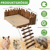 Platformă din lemn pentru hamsteri FTISSLY, suport de cățărat pe piloni cu gard și scară, jucărie pentru rozătoare, hamsteri, veverițe și șobolani 2