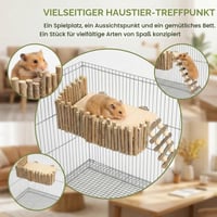Platformă din lemn pentru hamsteri FTISSLY, suport de cățărat pe piloni cu gard și scară, jucărie pentru rozătoare, hamsteri, veverițe și șobolani 5