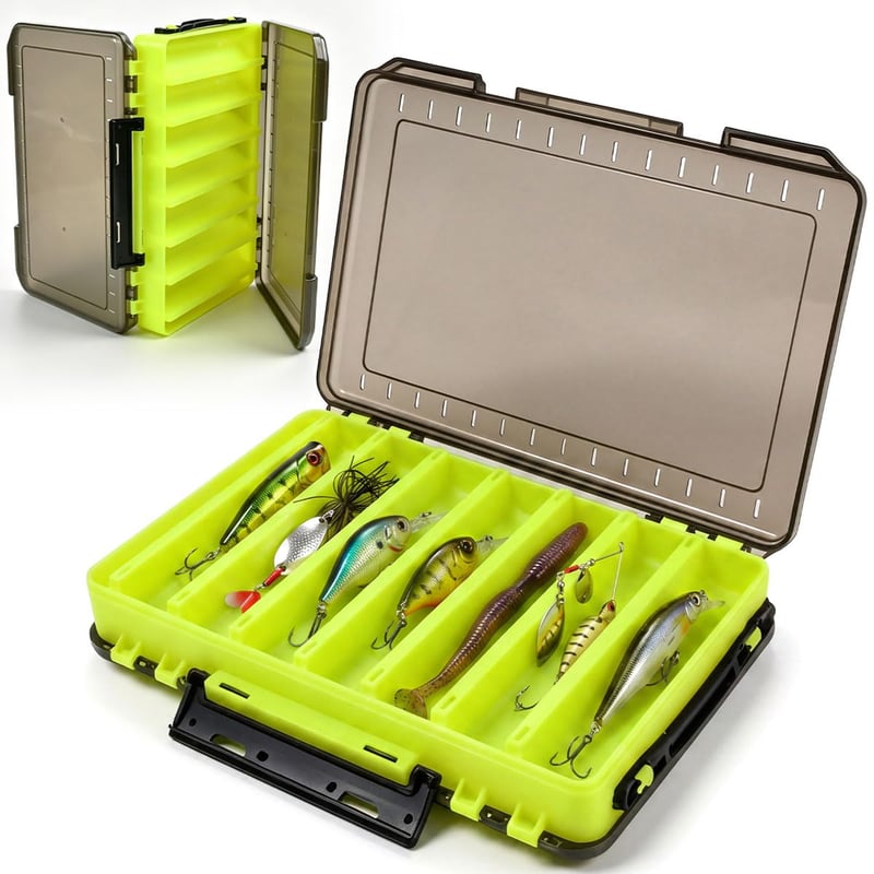 FTISSLY obojstranný rybársky box na nástrahy so 14 priehradkami, s rukoväťou, 27x19x4,5 cm, organizér na nástrahy a háčiky, box na prívlačové príslušenstvo