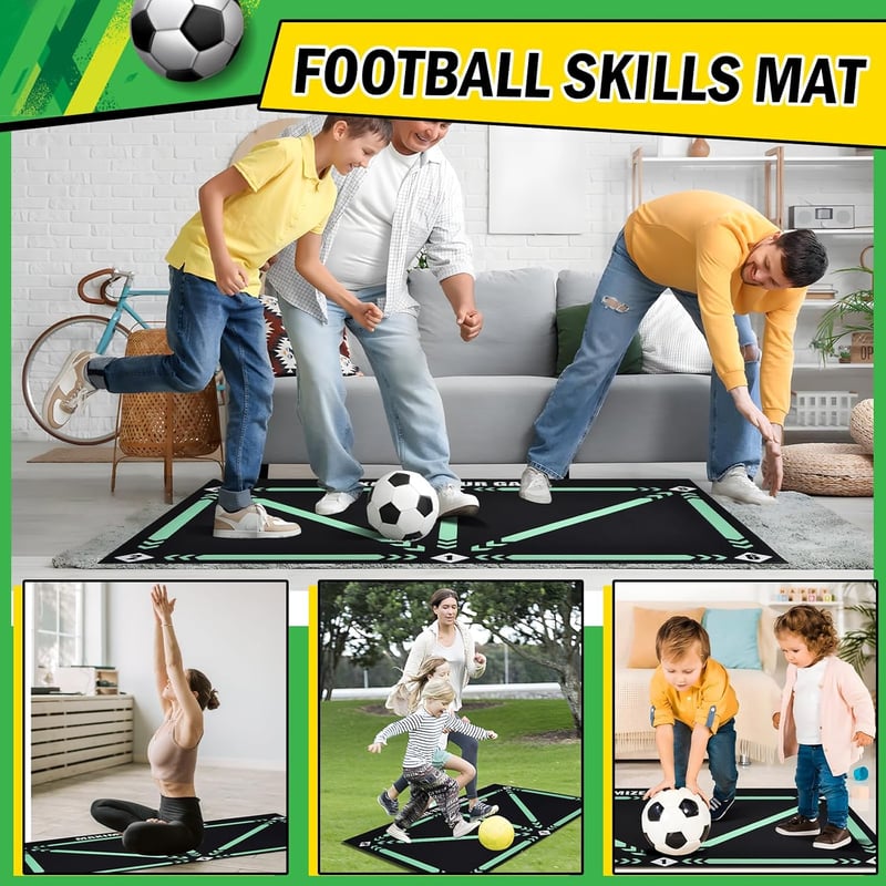 FTJKGH Futball Edzőszőnyeg - Csúszásmentes Labdakontroll Tréningpad 90x60 cm - Ütéselnyelő Fekete Edzőalap Focistáknak