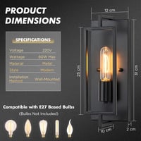 FTL Ipari Fali Lámpa Fekete Fém Vintage E27 LED Loft Világítás Nappali Hálószoba 2