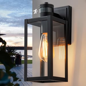 FTL kültéri fali lámpa mozgásérzékelővel 3 fényüzemmóddal, E27 foglalattal, max 60 W, IP44, matt fekete, üveg búrákkal