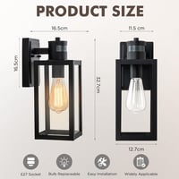 FTL kültéri fali lámpa mozgásérzékelővel 3 fényüzemmóddal, E27 foglalattal, max 60 W, IP44, matt fekete, üveg búrákkal 5