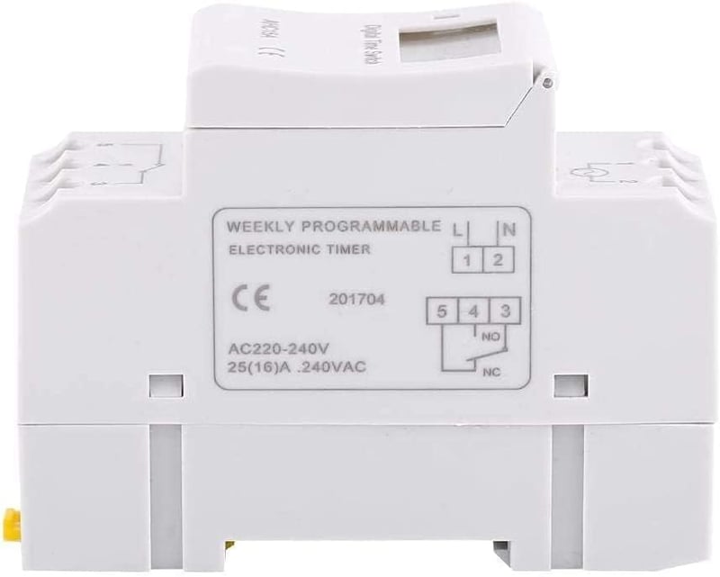 FTVOGUE Digitális Időkapcsoló 220V Programozható 7 Napos LCD Kijelzős DIN Sínre Szerelhető Relé Kapcsoló Fekete