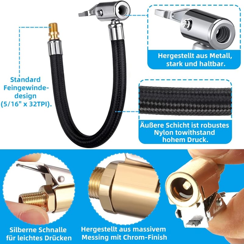 FUKPO Szelep Hosszabbító Autó Pumpa Adapter Kompresszor Tömlő 24cm