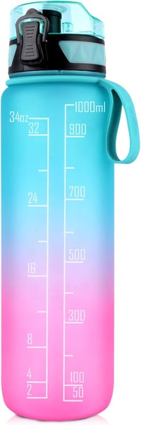 FULDENT Kulacs 1 Literes - BPA-mentes Sport Ivópalack Csúszásgátló Gumibevonattal - Kerékpározáshoz, Túrázáshoz, Iskolába, Edzőterembe - Blue Powder 1