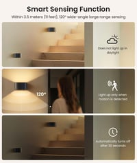FULEN 4 kom. punjive LED zidne svjetiljke sa senzorom pokreta, daljinskim upravljačem, 3 boje svjetlosti, osvjetljenje gore-dolje, 3 načina rada, mogućnost punjenja, prigušivanje svjetla 4