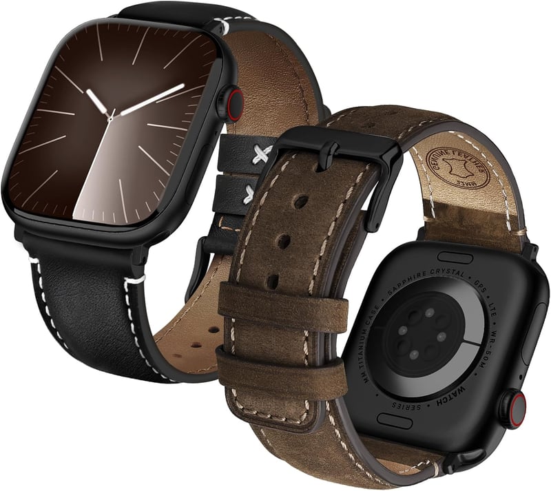 Set de 2 curele Fullmosa ergonomice din piele naturală pentru Apple Watch 42 41 40 38 mm, compatibile pentru femei și bărbați, Seria 11 10 9 8 7 6 5 4 SE 3 2
