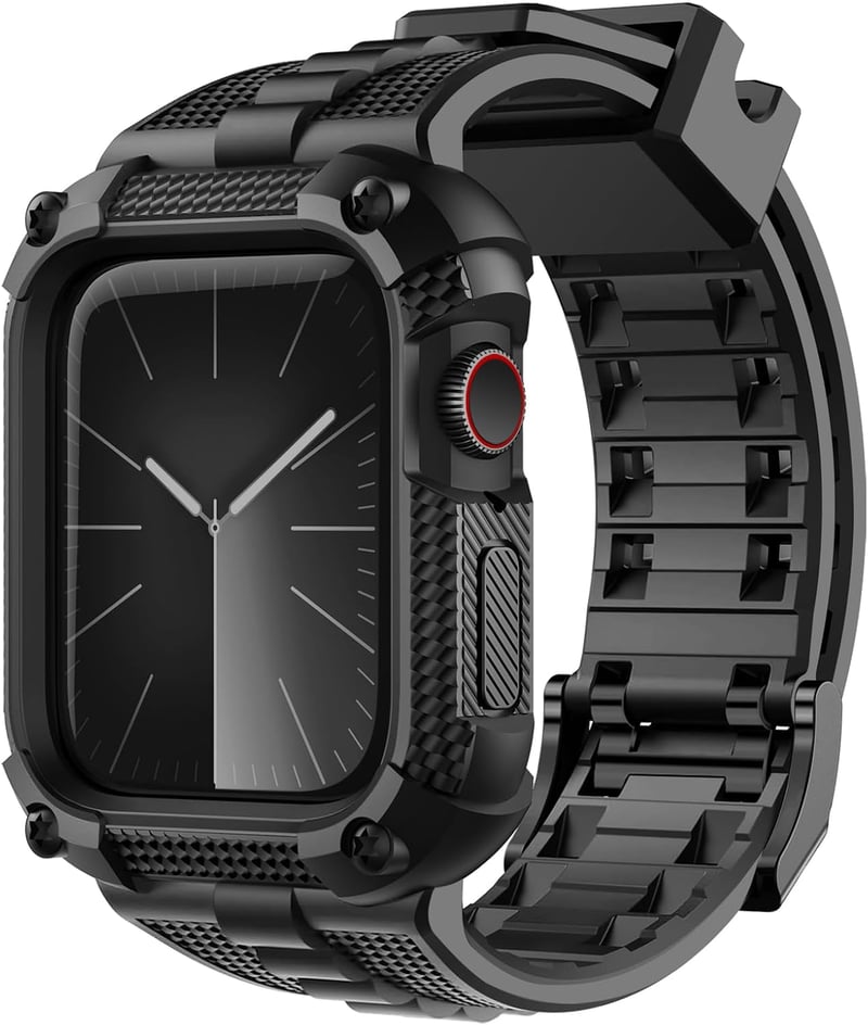 Fullmosa Apple Watch tok és szíj kijelzővédővel, 45 mm - fekete