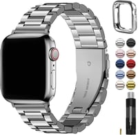 Kovový remienok Fullmosa pre Apple Watch 42mm 44mm 45mm 49mm (Series 9/8/7/6/SE/5/4/3/2/1/Ultra) z nehrdzavejúcej ocele, náhradný remienok so strieborným ochranným krytom 1