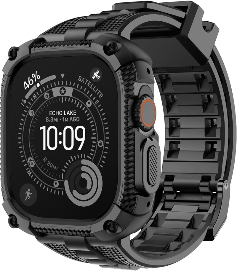 Brățară robustă Fullmosa compatibilă cu Apple Watch Ultra, cu carcasă de protecție, 49 mm, pentru bărbați și femei, negru