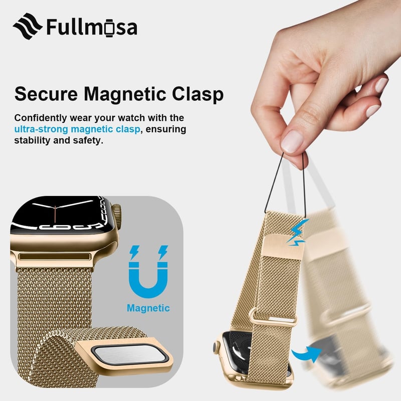 Fullmosa Mágneses Milánói Szíj Apple Watch 38-42mm 40-41mm Kompatibilis - Elegáns Fém Óraszíj Series 1-10, SE, Ultra Modellekhez - Arany