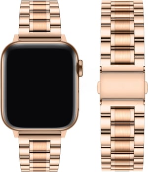 Fullmosa zamjenski čelični remen za Apple Watch 42/41/40/38 mm Series 1-11/SE, s 5 karika - ružičasto zlato