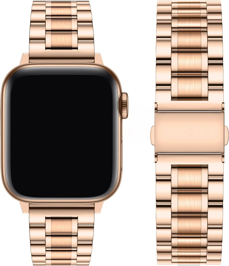 Fullmosa acél csere szíj Apple Watch 42/41/40/38 mm Series 1-11/SE, 5 láncszemes - rozéarany