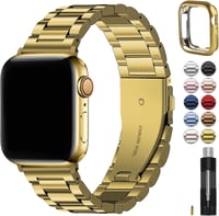 Brățară Fullmosa din oțel inoxidabil pentru Apple Watch 38 40 41 mm, culoare auriu, cu carcasă de protecție inclusă, compatibilă cu seriile SE 9 8 7 6 5 4 3 2 1 1