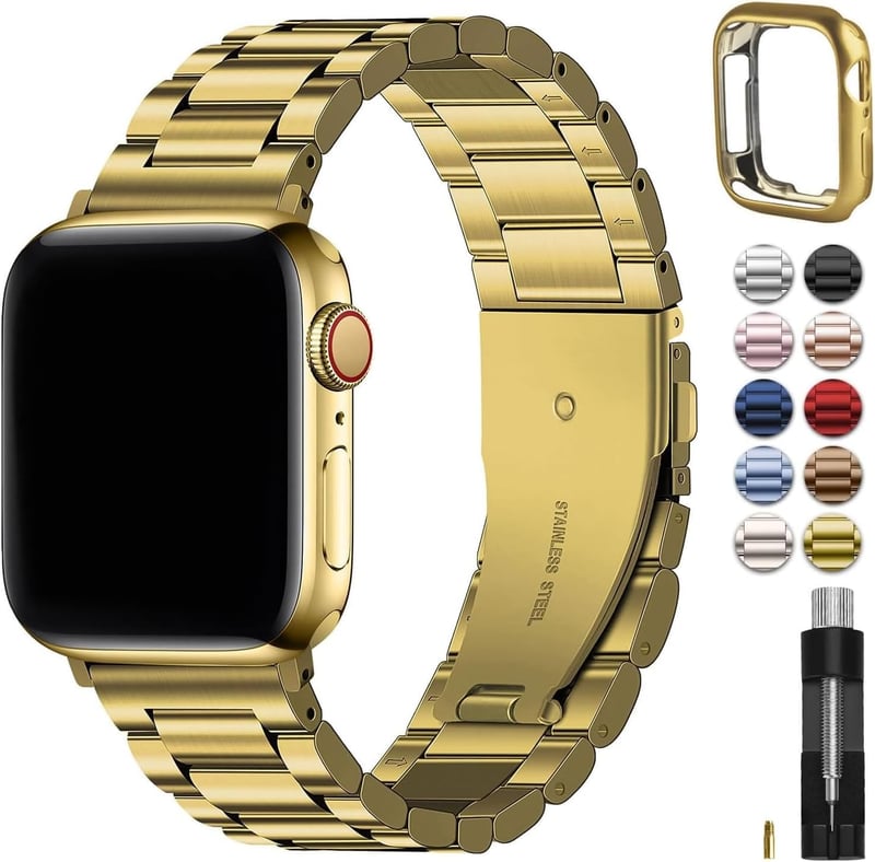 Brățară Fullmosa din oțel inoxidabil pentru Apple Watch 38 40 41 mm, culoare auriu, cu carcasă de protecție inclusă, compatibilă cu seriile SE 9 8 7 6 5 4 3 2 1