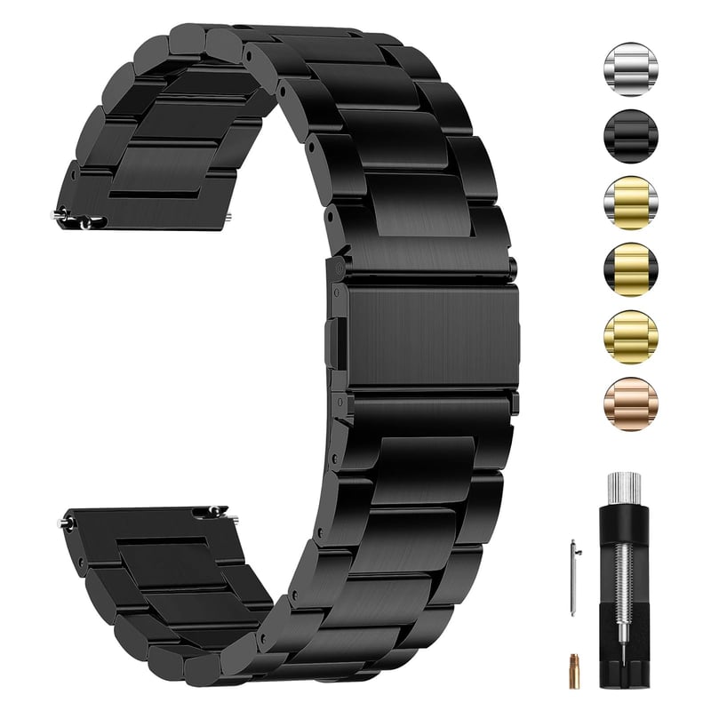 Curea de ceas Fullmosa din oțel inoxidabil 22 mm, brățară metalică cu eliberare rapidă pentru ceasuri tradiționale și smartwatch-uri, negru
