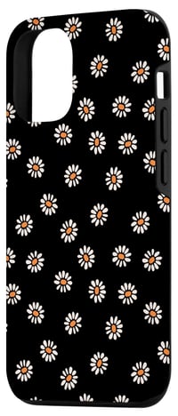Kryt na iPhone 14 Fun Little Florals s bielym a žltým vzorom sedmokrások na čiernom podklade 2