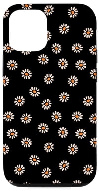 Kryt na iPhone 14 Fun Little Florals s bielym a žltým vzorom sedmokrások na čiernom podklade 1