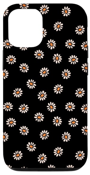 Fun Little Florals maskica za iPhone 14 s uzorkom bijelih i žutih tratinčica na crnoj podlozi