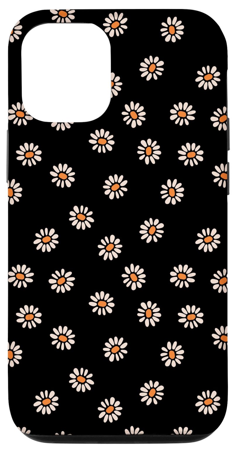 Kryt na iPhone 14 Fun Little Florals s bielym a žltým vzorom sedmokrások na čiernom podklade