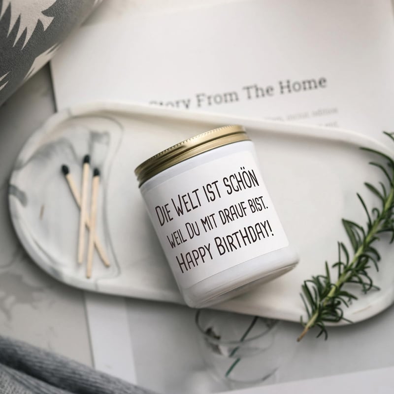 Lumânare parfumată FUND AMLIGHT Happy Birthday pentru femei – lumânare din ceară de soia cu aromă de lavandă și vanilie – cadou de aniversare pentru prieteni, mamă, tată