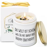 Vonná sviečka FUND AMLIGHT Happy Birthday pre ženy – sójová vonná sviečka s vôňou levandule a vanilky – darček k narodeninám pre priateľku, mamu, otca 1