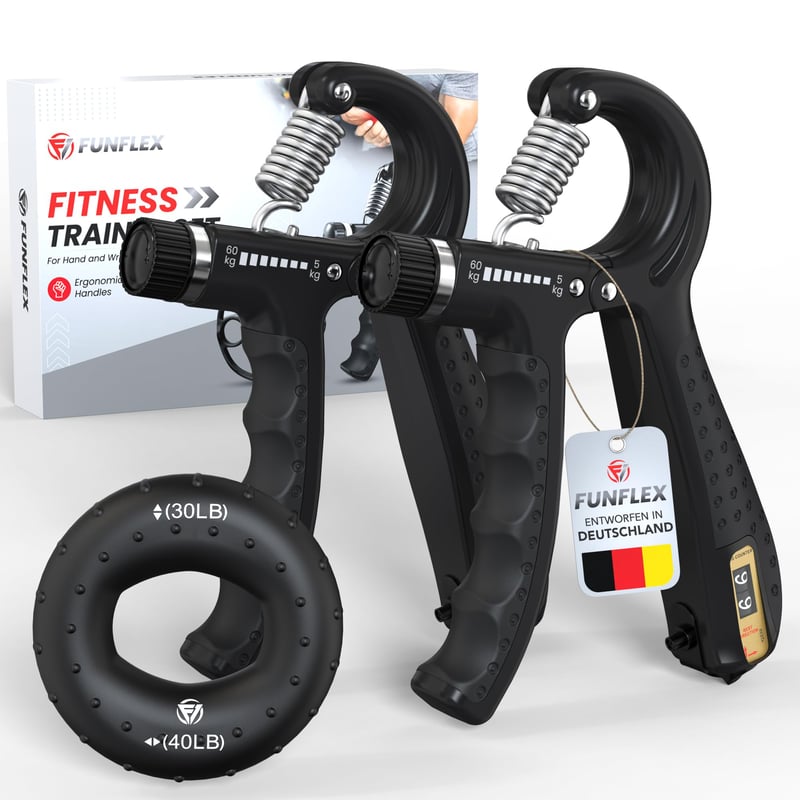 Set de 2 dispozitive de întărire a mâinilor și degetelor FUNFLEX, rezistență reglabilă 5-60 kg, inel pentru antrenarea antebrațului, fitness pentru mâini și degete
