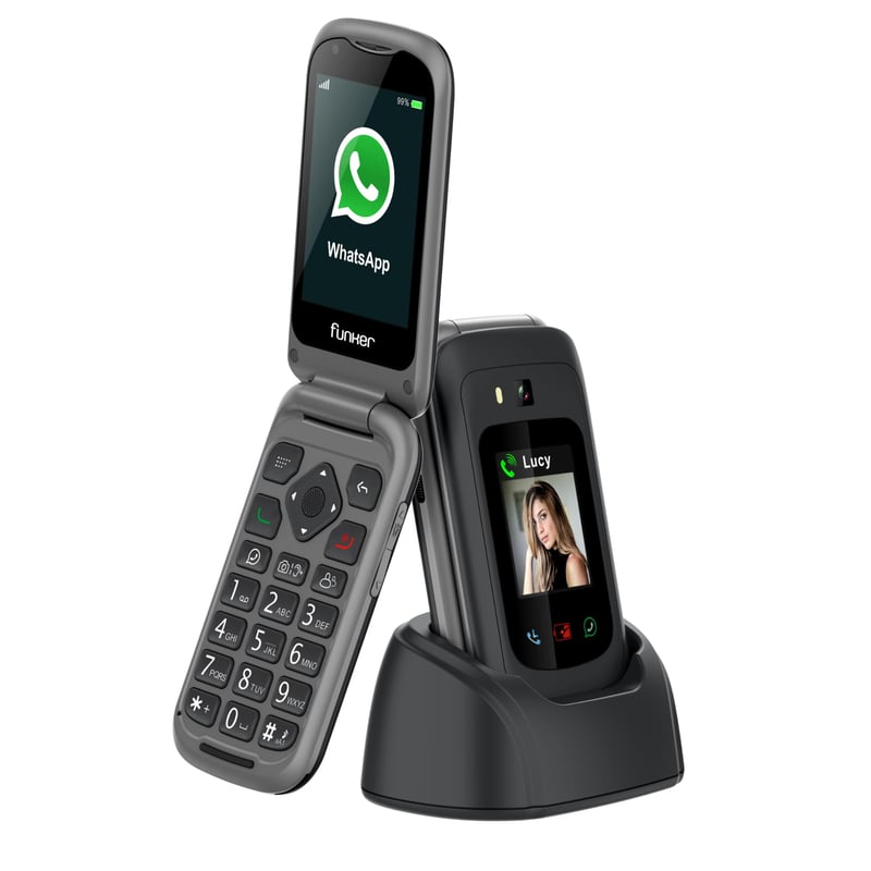 Mobilný telefón Funker E480 4G pre seniorov, vyklápací, s funkciami WhatsApp a videohovor, SOS tlačidlom a GPS, 2,8-palcovým dotykovým displejom a veľkými tlačidlami