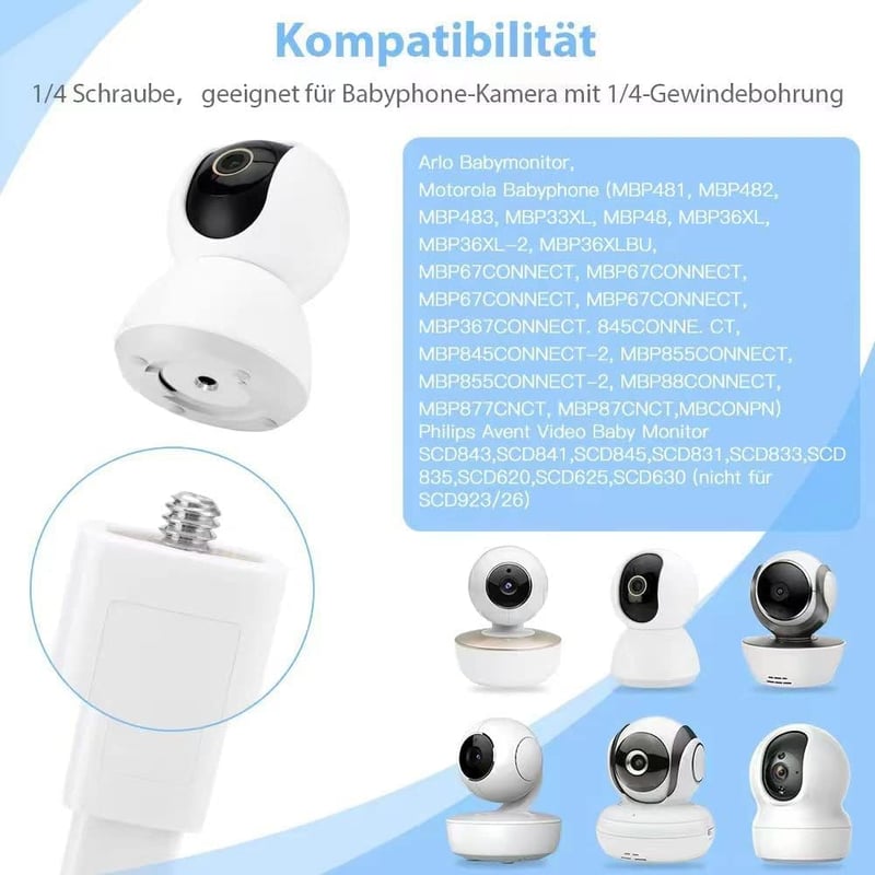 Funkprofi Univerzális Babaőrző Tartó - Flexibilis Csipeszes Kameratartó 1/4 Menetes Rögzítéssel, Kompatibilis Philips Avent és Motorola Kész