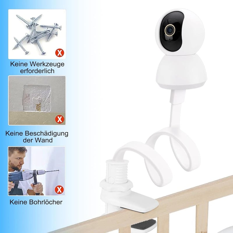 Funkprofi Univerzális Babaőrző Tartó - Flexibilis Csipeszes Kameratartó 1/4 Menetes Rögzítéssel, Kompatibilis Philips Avent és Motorola Kész